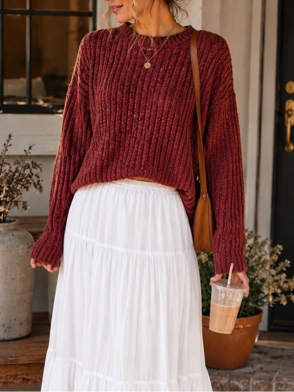 Jachs Girlfriend New York Chenille Rib Knit Sweater Size L Burgundy Cozy Fall